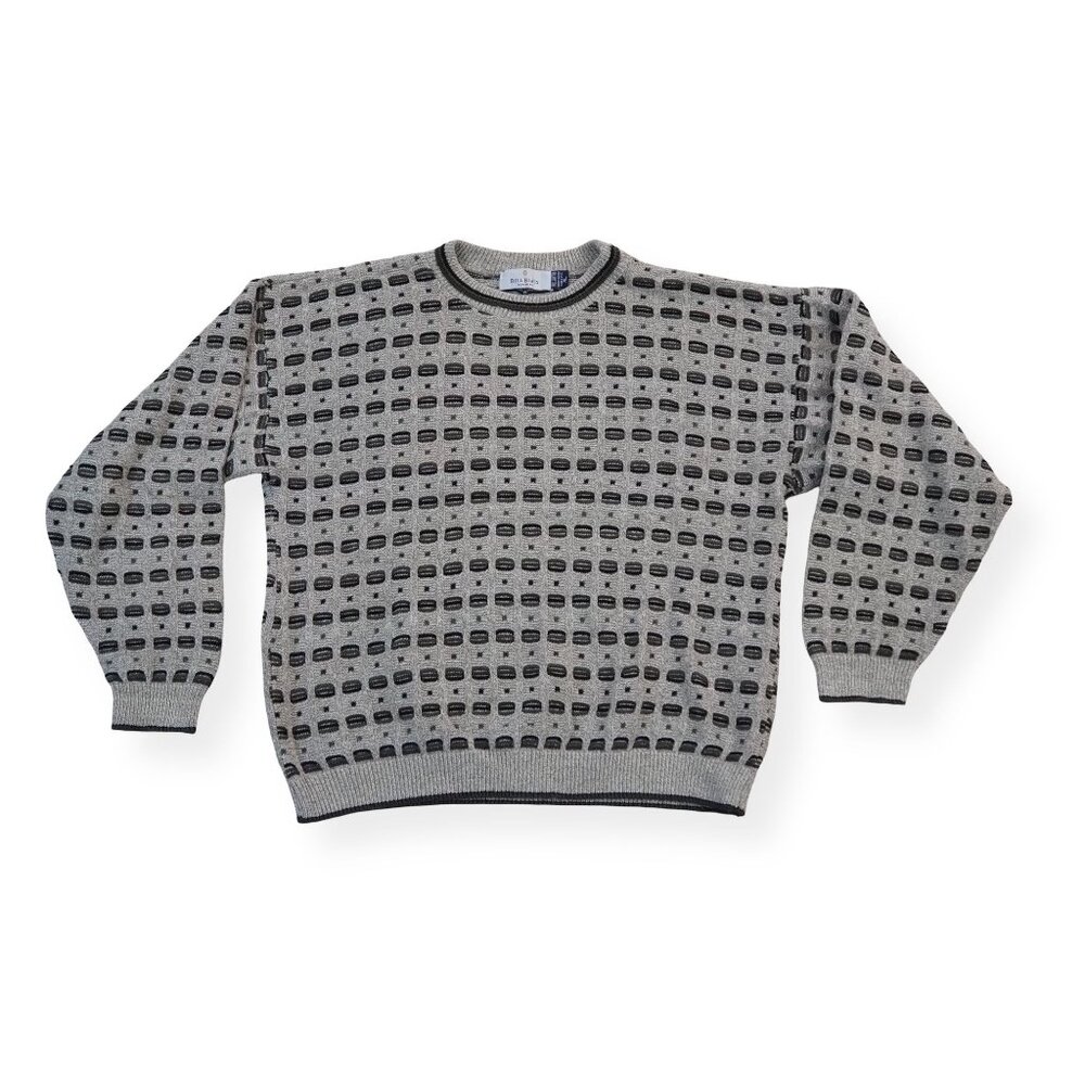 Bill Blass Vintage 90s Y2K Knitted Abstract Sweater‎ Men's XL USA Made Beige